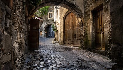 Fototapeta premium Stone Pathway Through a European Village