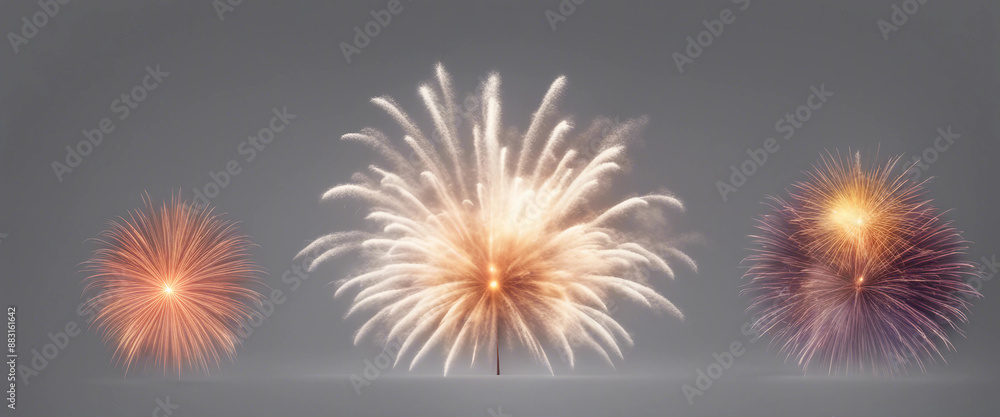Poster fireworks element set on transparent background