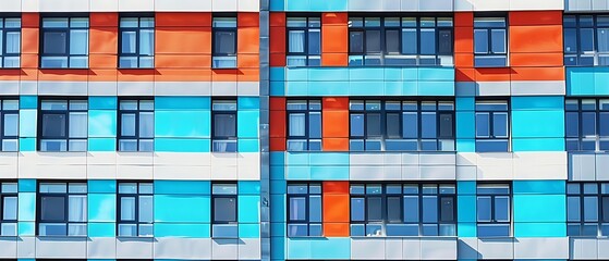Obraz premium Modern building facade with bright blue and turquoise colors