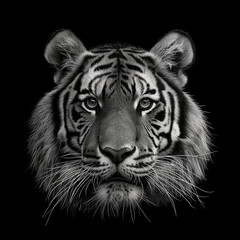 Obraz premium black and white portrait of a white tiger his head