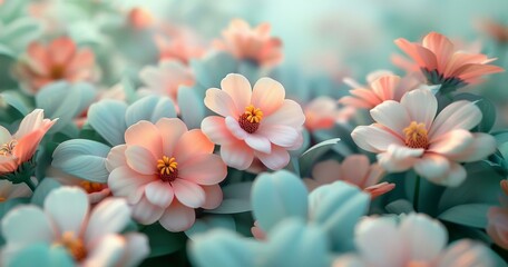Fototapeta premium Delicate Pink Flowers in Field
