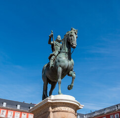 La statue équestre de Philippe II, Plaza Mayor, Madrid