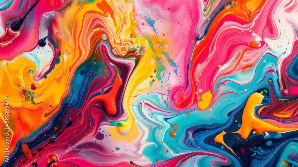 Poster an abstract background with swirling colorful paint patterns, creating a vibrant artistic look.