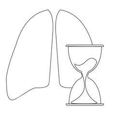 healthy human lungs with an hourglass symbolizing time as a key factor in treatment, line art style icon for lung cancer day, for posters, banners or different designs