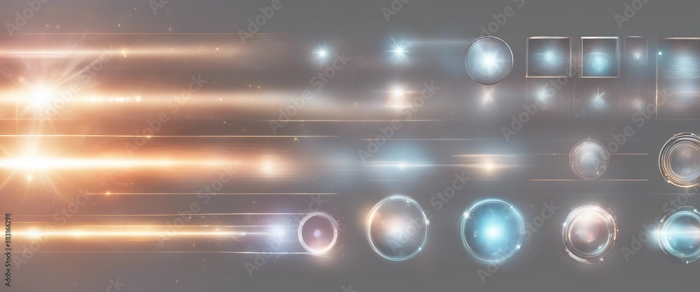 Poster lens flare effect element set on transparent background
