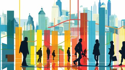 An infographic with bar graphs illustrating demographic data and population trends in a city.