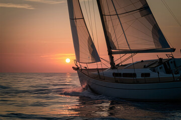 Fototapeta premium sailing ship at sunset