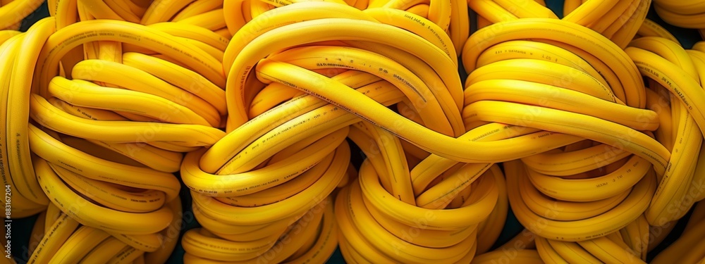 Poster tangled electrical wires: a chaotic bundle of tangled yellow color electrical wires, emphasizing the