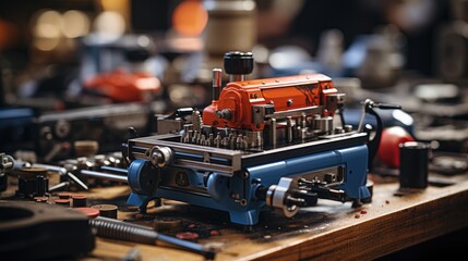 A workshop where AI-assisted tools lay ready, their subtle design improvements hinting at the efficiency they bring to craftsmanship.  