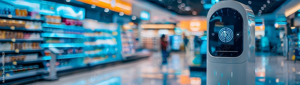 Aufkleber ai driven customer service kiosk in retail store offering instant assistance through advanced commun