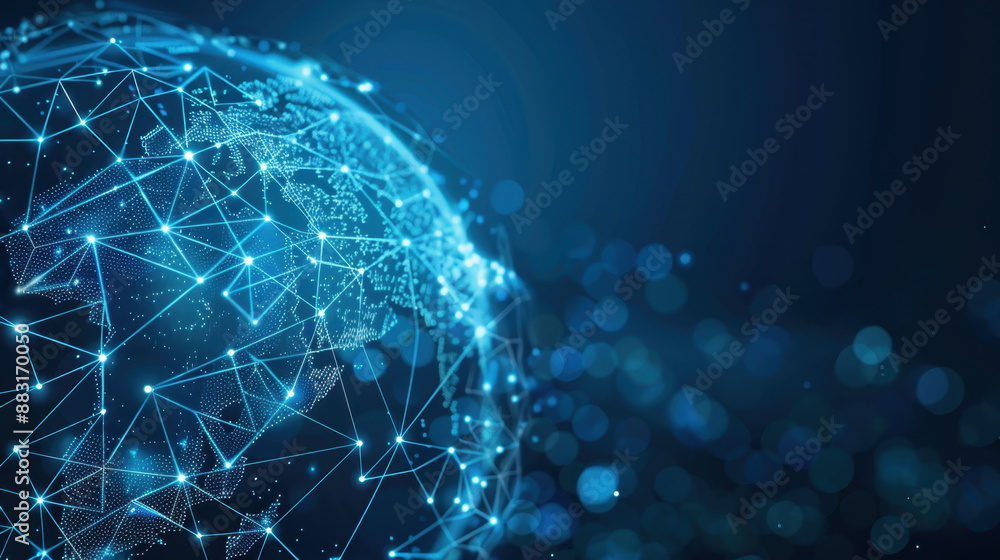 Aufkleber digital globe with interconnected network nodes on blue background illustrating global communication