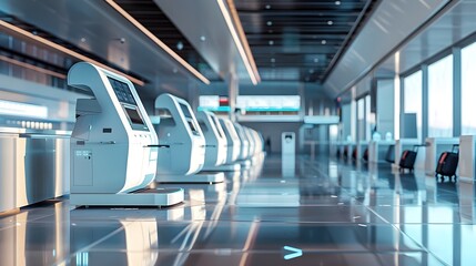 Fototapeta premium Automated Airport Luggage Check in Kiosk Streamlining Baggage Process with Advanced Technology