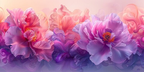 Fototapeta premium Pink and Purple Flowers Artwork, Abstract Wall Decor, Digital Print of Blossoming Peonies