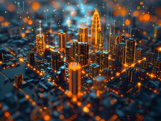 Obraz premium Futuristic Digital Twin of a Smart City s Sustainable Infrastructure