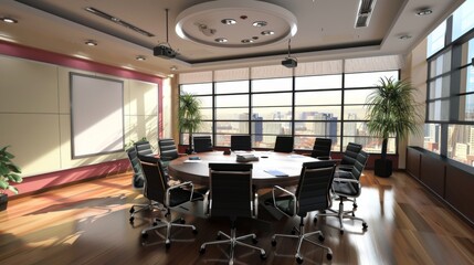 Modern Office Conference Room With City View.