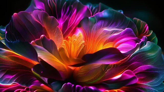 The shape of a lisianthus bloom, Galactic colors, Radiant, radiating, Neon colors light, Beautiful flower	