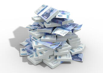 Big pile of Icelandic krona notes. A lot of money isolated on transparent background. 3d rendering of bundles of cash
