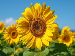 Fototapeta premium Sunflower Field in Bloom, Vibrant Yellow Blossoms
