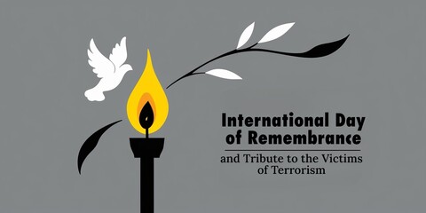 An image symbolizing the International Day of Remembrance and Tribute to the Victims of Terrorism with a candle and a white dove.