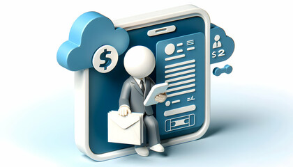 3D Flat Icon: Person Reviewing Bank Statements on Phone | Concept for Online Banking Review on Mobile Device | Isolated White Background for Text or Design Elements