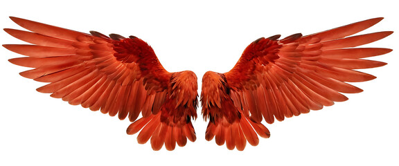 Obraz premium Bright red wings outstretched against a white background. Perfect for symbolizing freedom, power, or spiritual themes.