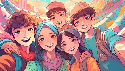 Fototapeta premium Friends taking a selfie together. 