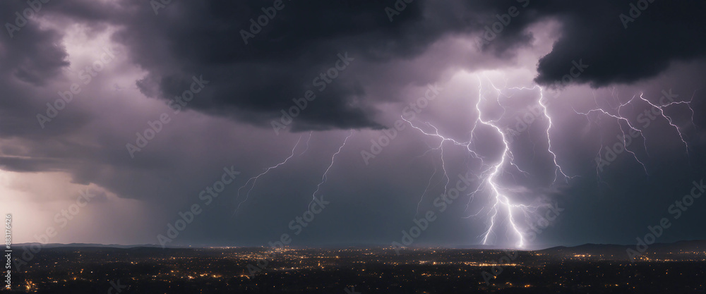 Poster storm clouds with lightnings isolated on transparent background