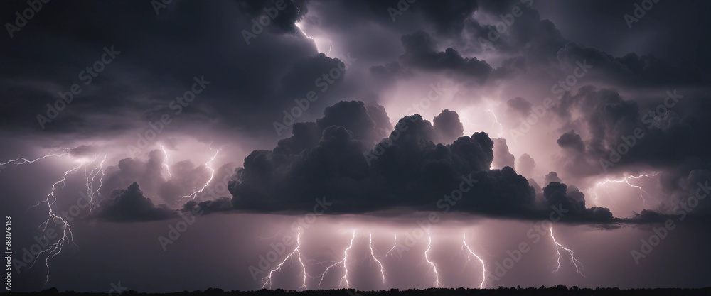 Poster storm clouds with lightnings isolated on transparent background