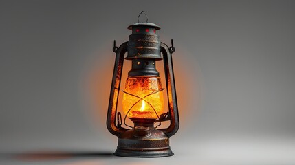 Vintage kerosene lamp with glowing flame.
