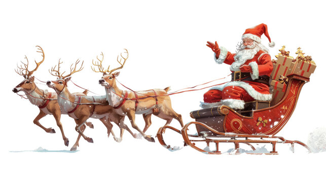 Santa Claus with reindeer on a transparent background