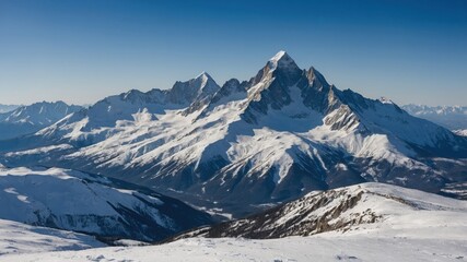 Snow-Covered Mountain Peaks in the Canadian Rockies on a Sunny Day