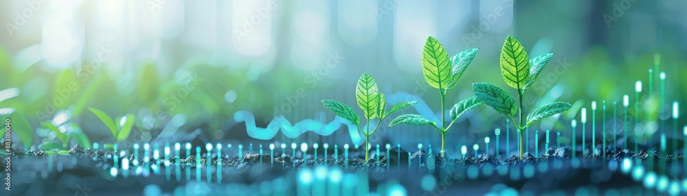 Poster digital representation of seedlings growing with technological analytics and environmental innovatio