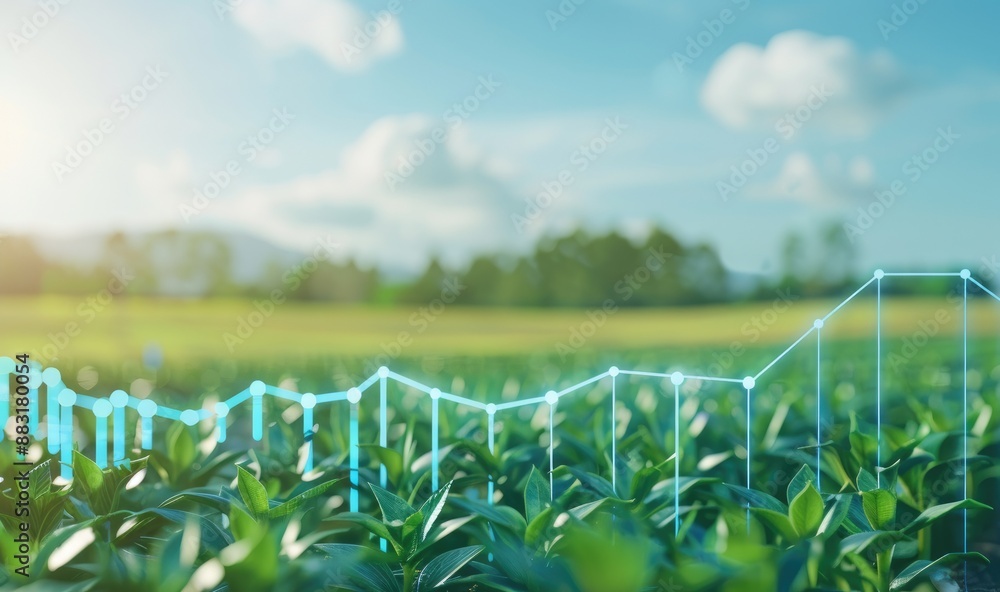 Poster agricultural field with data analysis and technological growth indicators