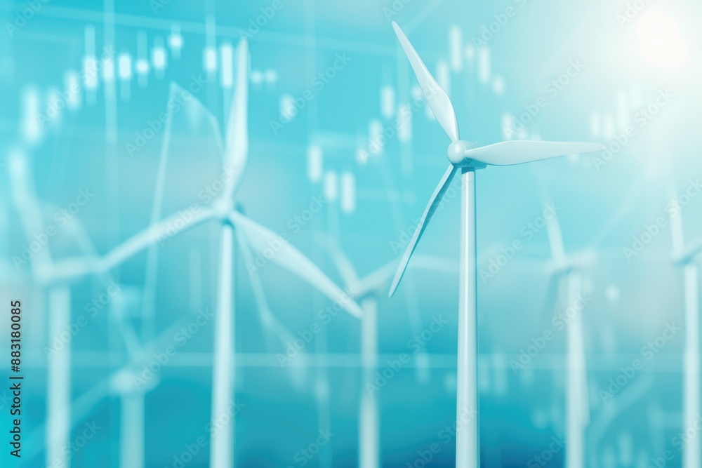 Poster wind turbines with data analytics and graphs for renewable energy efficiency
