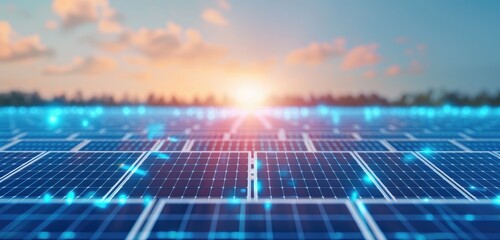 Solar Panel Farm Harnessing Renewable Energy at Sunrise