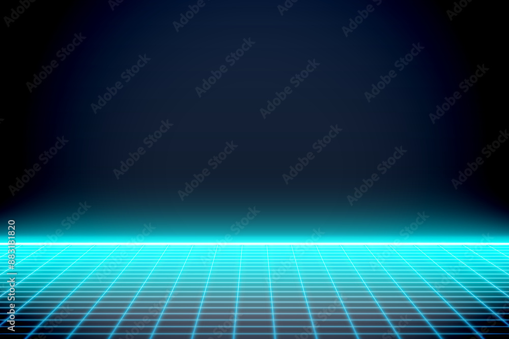 Wall mural turquoise neon color floor lines background. perspective plane of abstract lines. retro futuristic s