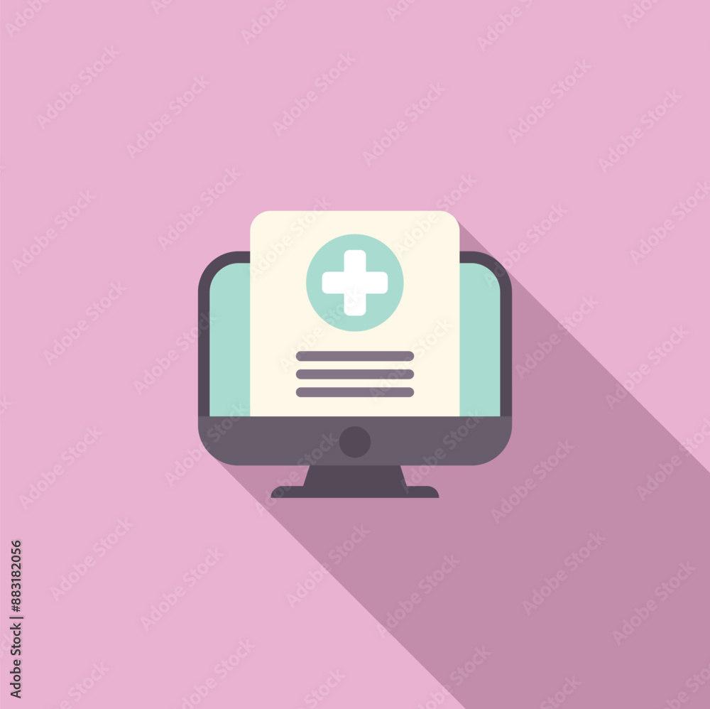 Poster medical record with cross symbol displaying on computer screen representing online medical report an