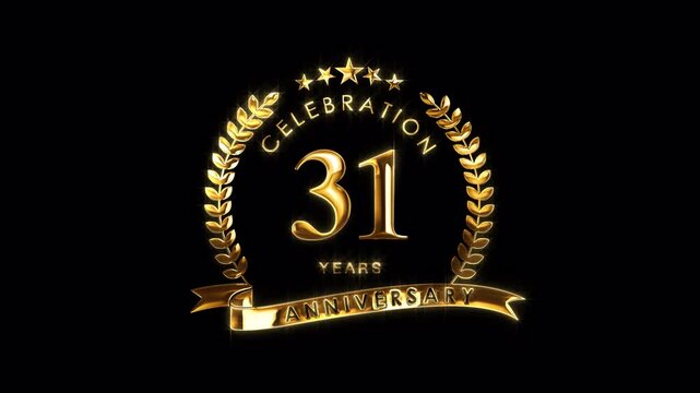 Luxurious 31st Anniversary Celebration. Golden 31 Years Anniversary Animation in Gold Color on the Transparent Background, Alpha Channel. Great for greetings, celebrations, events, and gifts.