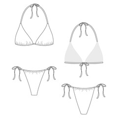 Triangle bikini illustration / Swimwear flat sketch / Bikini template for fashion design  © Valeria