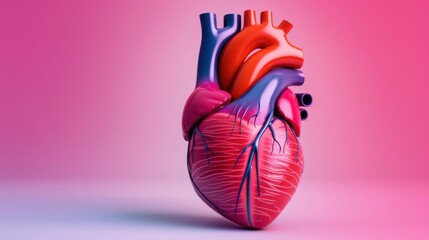 A close-up 3D render of the heart experiencing angina, showing reduced circulation and oxygen supply, set against a gradient background