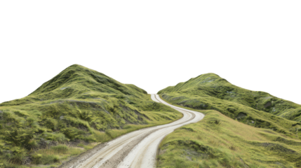 road through a green landscape on a transparent background