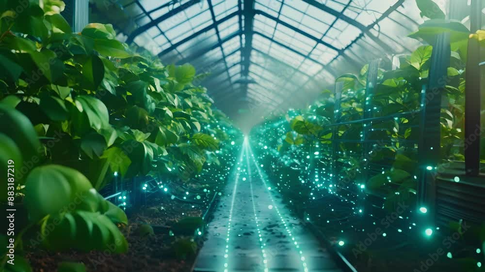 Poster sophisticated 6g sensors p throughout a greenhouse track temperature humidity and light levels allow