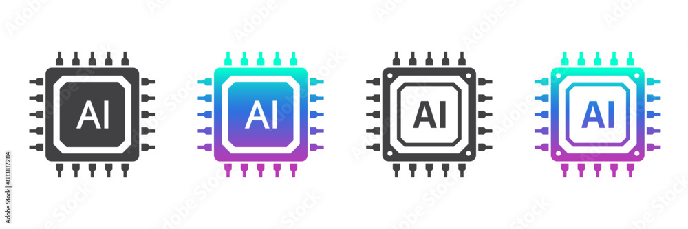 Leinwandbilder Set of AI chips icon. black and gradient color. Futuristic artificial intelligence symbol. Processor chip icon. Large data processing, database concept. Vector illustration for web, apps, UX and UI.