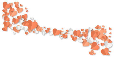 Orange origami paper hearts isolated on transparent background.