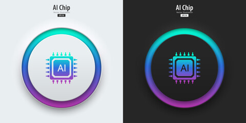 AI chipset icon. Futuristic artificial intelligence symbol. A set of buttons with microchip symbols. Neumorphism style, UI UX design. large data processing, database concept. Vector illustration.