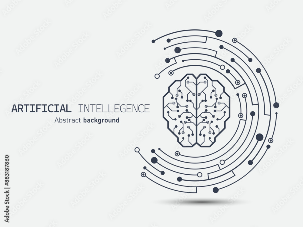 Fototapete Brain circuit icon on crescent-shaped circuit board. Futuristic artificial intelligence abstract background. Large data processing, database concept. Vector illustration for web and template.