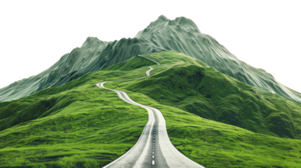 road through a green landscape on a transparent background