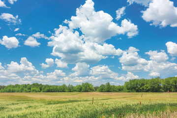 Thermometer measures temperature against a backdrop of blue skies and fluffy clouds, capturing the essence of a sunny summer day