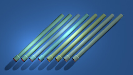 Stack of PVC pipes on background, plumbing, water infrastructure or industry concept, PVC pipes stacking on ground in construction site, 3D rendering, plastic pipes stacked, Industrial materials