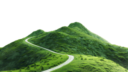 road through a green landscape on a transparent background